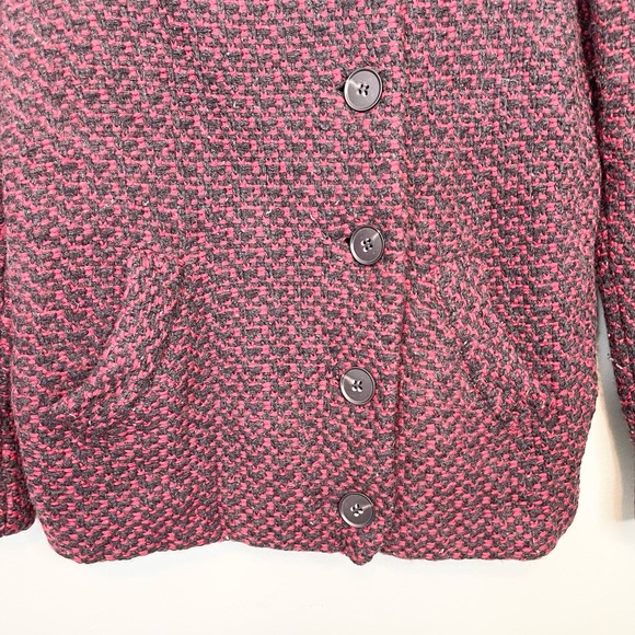 Theory Women's Red Black Wool Knit Ambril Loryelle Cardigan Sweater Size P/TP - Picture 3 of 9